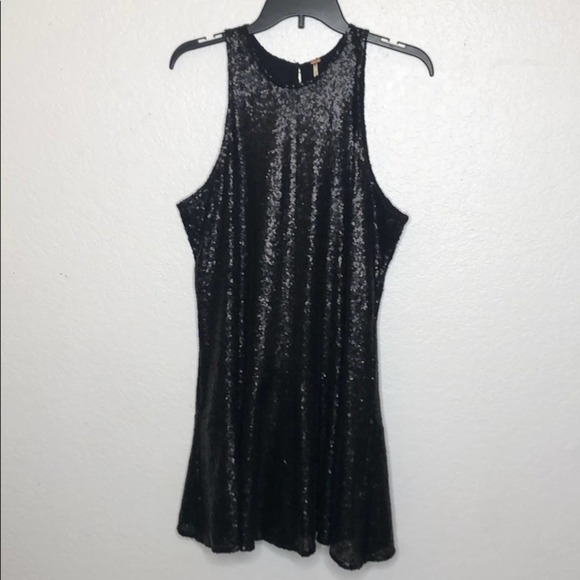 Free People Womens Medium Black Sequin Mini Dress Concert Party Special Event - Picture 1 of 4